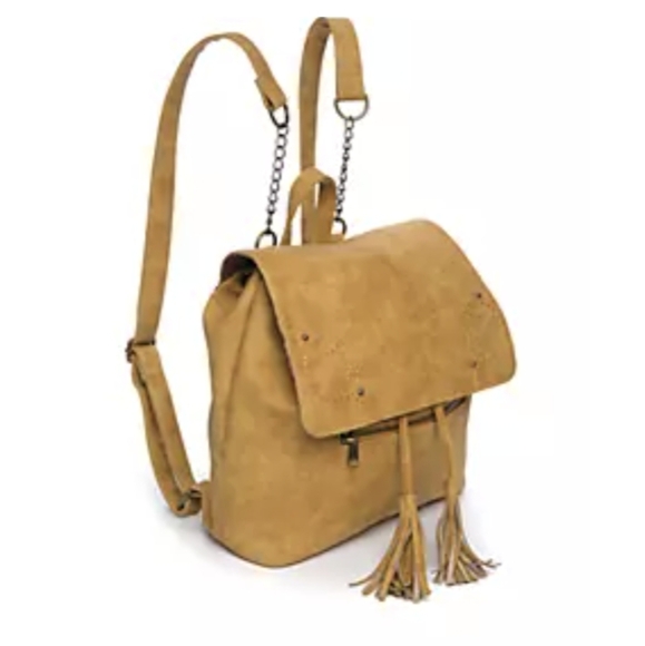 Tannish Mustard Colored Backpack with Tassels - Picture 1 of 10